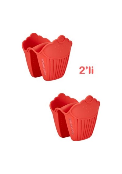 2'li Silikon Cupcake Kırmızı Fırın Eldiveni, Tepsi Tutacağı, Mikrodalga Tutacak, Yanmaz Eldiven Sili Diğer