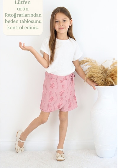 Fesshera Kids Kız Çocuk Şort Etek Fiyonklu Desenli Rahat Kalıp Günlük & Şık Kombinler İçin Pembe