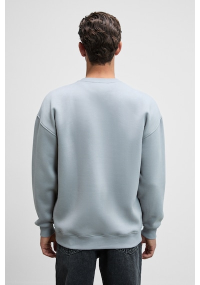 Grimelange Ernest Erkek Organik Pamuklu Yumuşacık Baskı Detaylı Bisiklet Yaka İçi Polarlı Açık Gri Sweatshirt