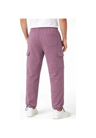 Efnaz Style Erkek Baggy Üç İplik Kargo Cepli Eşofman Ayarlanabilir Paça Beli İpli Pantolon - Gül Kurusu Gülkurusu