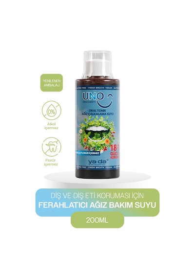 Uno Oral Tonik Ferahlatıcı Ağız Bakım Suyu, Zindeliklı Diş Ve Diş Etleri İçin, 200ml