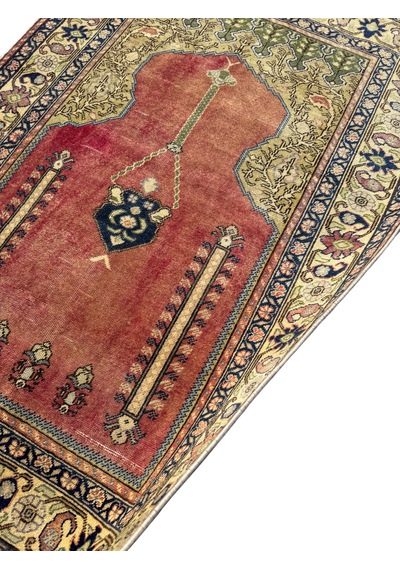 El Dokuma Eskitme Bünyan Halısı Seccade 100x145 Kiremit Namazlık Yün Kiremit