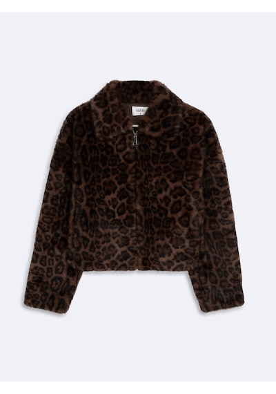 LTB Regular Fit Leopar Desenli Kürk Siyah Ceket