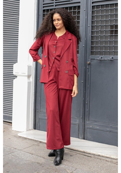 Kadın Süet Dokulu Kumaş Yakalı Capri Kol Cep Kapaklı Blazer Ceket-bordo Bordo