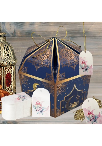 Ramazan Hilal Temalı Hediye, Tebrik Kartı, Delikli Ambalaj Paketleme Etiketi, 4.5x7.5 Cm, 25 Adet