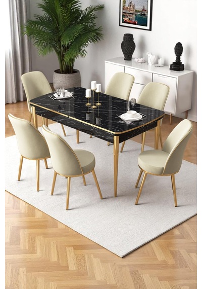 Canisa Nira Serisi 70x114 Mdf Siyah Mermer Desen Mutfak Masa Takımı 6 Krem Sandalye Gold Detay Masa Siyah Mermer Desen Sandalye Krem Ayaklar Gold Canisa Nira Serisi 70x114 Mdf Siyah Mermer Desen Mutfak Masa Takımı 6 Krem Sandalye Gold Detay Masa Siyah Mermer Desen Sandalye Krem Ayaklar Gold