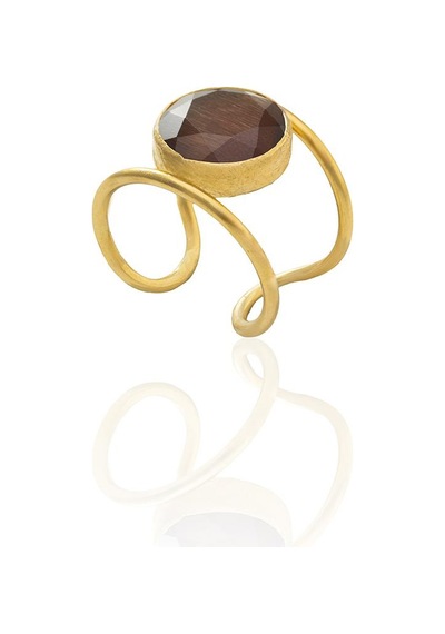 Kadir Jewellery 22 Ayar Altın Kaplama Kadın Zirkon Taşlı Yüzük Kahverengi