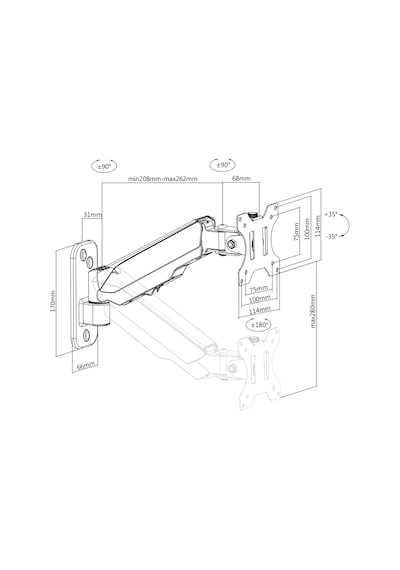 Digitus DA-90396 17"-32'' Tekli Gaz Basınçlı Yaya Sahip Duvar Tipi Monitör Tutucu