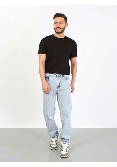 Baggy Diz Yırtık Buz Mavi Jean-buz Mavi - 30 Buz Mavi