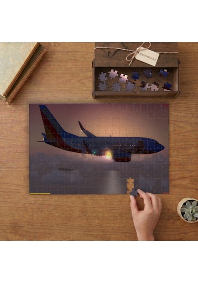 Günbatımında Yolcu Uçağı Tasarımı 240 Parça Ahşap Puzzle Ahşap Kutuda Mpy10390