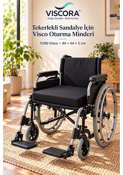 Tekerlekli Sandalye Minderi %100 Visco Kare Oturma Minderi, Kaymaz Taban 44 44 5 Cm Siyah