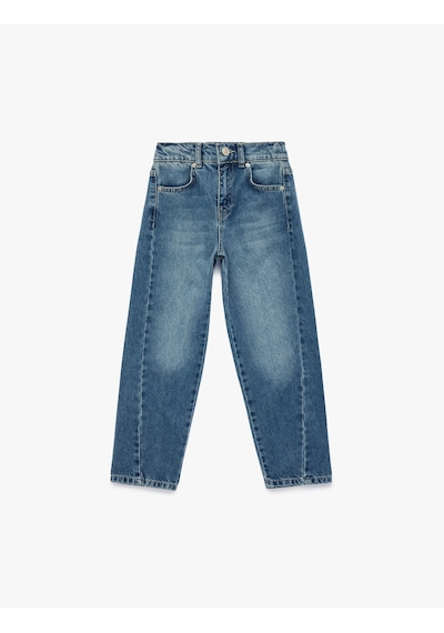 Koton Beli Lastikli Düğmeli Rahat Kesim Denim Pantolon Orta İndigo 6skb40008td İndigo