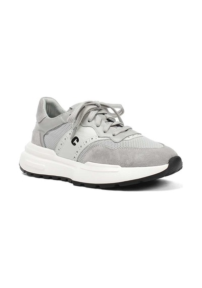 Kadın Gri Bağcıklı Kalın Tabanlı Süet Deri Sneaker