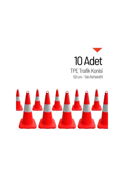 10'lu Tpe Trafik Konisi Seti 50 Cm Tek Reflektifli Trafik Dubası-3614