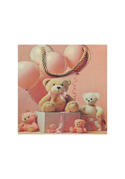 Ayıcık Desenli Pembe Büyük Boy Karton Hediye Çantası Karışık