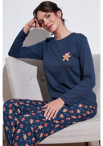 Lela Streç Regular Fit Beli Lastikli Bisiklet Yaka Bayan Pijama Takımı 65714101 Lacivert Lela Streç Regular Fit Beli Lastikli Bisiklet Yaka Bayan Pijama Takımı 65714101 Lacivert