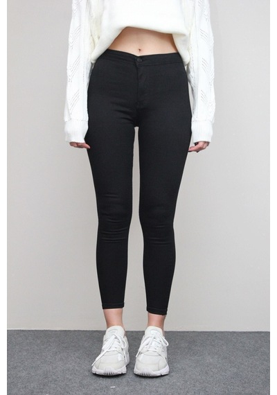 Kadın Siyah Solmayan Yüksel Bel Likralı Toparlayıcı Skinny Jeans Pantalon