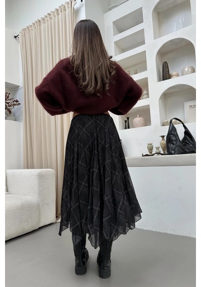 Asur Boutique Asur Butik Kadın Asimetrik Kesim Şifon Astarlı Etek Siyah