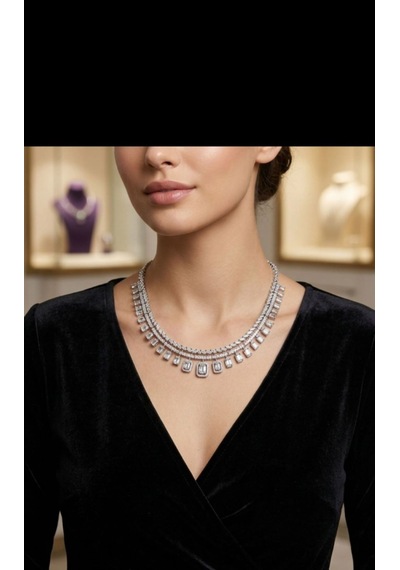 Xuoing Baget Taşlı Kolye Küpe 2 'li Set 9328 Gümüş