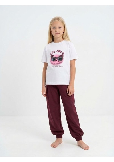 Zekids Kız Çocuk Cat Girls Baskılı T-shirt-17186 Ekru
