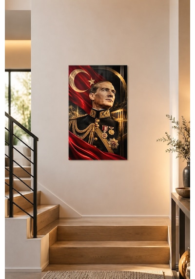 Atatürk Temalı Baskılı Cam Tablo - Uv Baskı Dekoratif Duvar Tablosu