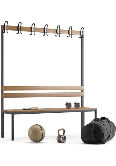Ayakkabılıksız 4 Ayaklı Tek Taraflı Bank, 7 Adet Kanca, 150x43x170 Cm, Vestiyer Bankı, Spor Bankı