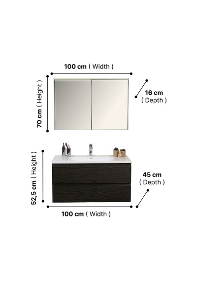 Kobos Lignum 100 Cm Banyo Dolabı Seti Watson Siyah Kobos Lignum 100 Cm Banyo Dolabı Seti Watson Siyah