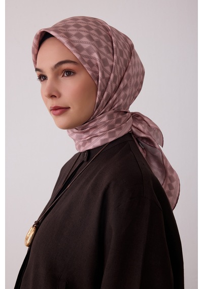 Belli Geometrik Desen %100 Twill İpek Eşarp Be25 Pudra