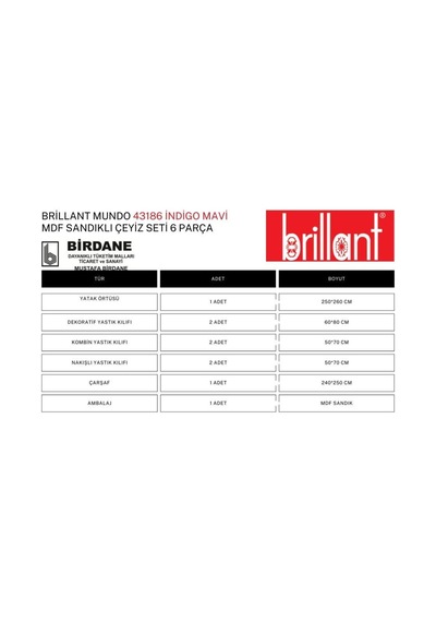 Brillant Mundo 43186 Yatak Örtüsü Seti Simli Şönil Şlemeli 6 Parça İndigo Mavi