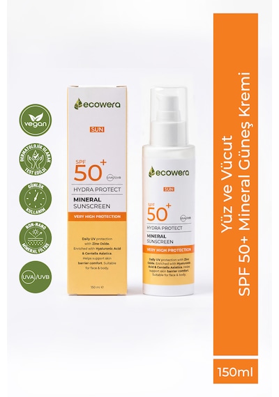 Ecowera Hydra Protect SPF 50+ Nemlendirici ve Onarıcı Mineral Güneş Kremi 150 ML