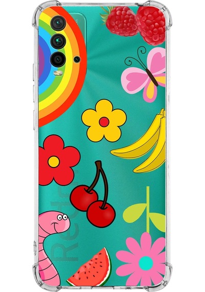 Prinrify Xiaomi Redmi 9t Uyumlu Water Color 5 Baskılı Şeffaf Köşe Korumalı Antişok Kılıf
