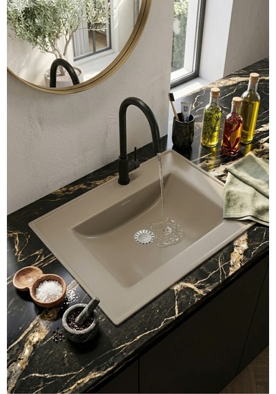 Aura Etajerli Granit Lavabo 65-45cm Krem İsimdebelirtilmiş