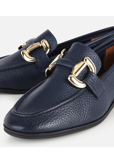 Hotiç Kadın Deri Lacivert Gold Toka Detaylı Yumuşak Dokulu Topuklu Klasik Loafer 01ayh336120a680 01ayh336120a680