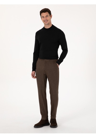 Cacharel Kahverengi Jogger Fit Beli Lastikli Yün Karışımlı Balık Sırtı Kanvas Pantolon Cacharel Kahverengi Jogger Fit Beli Lastikli Yün Karışımlı Balık Sırtı Kanvas Pantolon