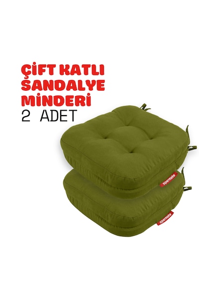 Xpermate 2'li Çift Kat Sandalye Minderi 42x42x8 Yeşil