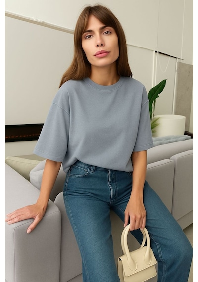Düz Oversize Unisex Tişört Yb5 Gri