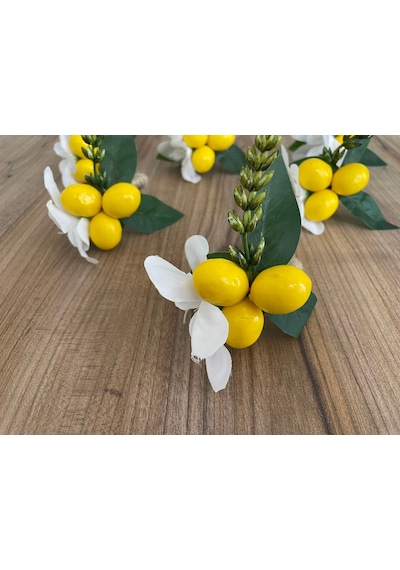 6'lı Limon Çiçekli El Yapımı Peçete Halkası Dekoratif Peçete Yüzüğü Sarı
