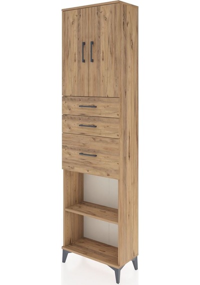 Arges Dolap 3 Raflı 3 Çekmeceli 2 Kapaklı 60x30x221 Çam-çam Çam