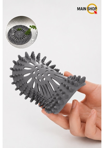 Mainshop 1 Adet Gri Yuvarlak Silikon Süzgeç 12 Cm Lavabo Ve Küvet Süzgeci, Lavabo Tıkacı M-140