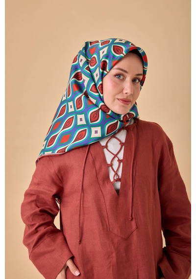 Silk Home Twill İpek Eşarp 11470-39 Patina Yeşili, Koyu Yeşil, Kırmızı