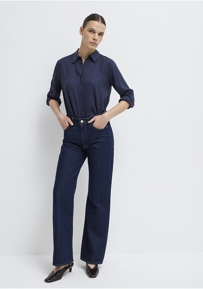 Mavi - Lacivert Tencel Liyosel Gömlek 1211506-70487 Lacivert