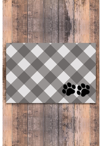 Evaşk  Vinil Kaymaz Tabanlı Keçe Baskılı Evcil Hayvan Pet Mama Paspası 30x45 Renk GRİ PM62MGRİ