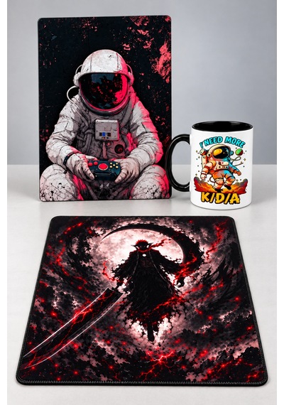 Gamer Set - 30x40 Dekoratif Metal Tablo - 50x40 Özel Tasarım Gaming Mouse Pad Ve Özel Tasarım Kupa 3'lü Oyuncu Odası Hediye Seti