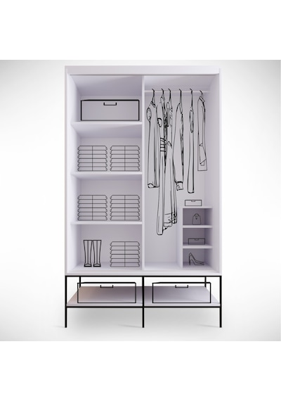 Pasific Home Martin 2 Kapaklı Sürgülü Gardırop Elbise Dolabı Beyaz - Beyaz Mermer 120 CM