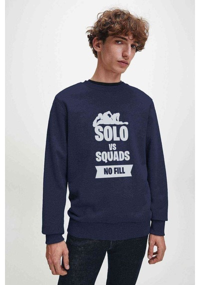 Fortnıte Solo Vs Squads No Fill Baskılı Mavi Lacivert Erkek Sweat