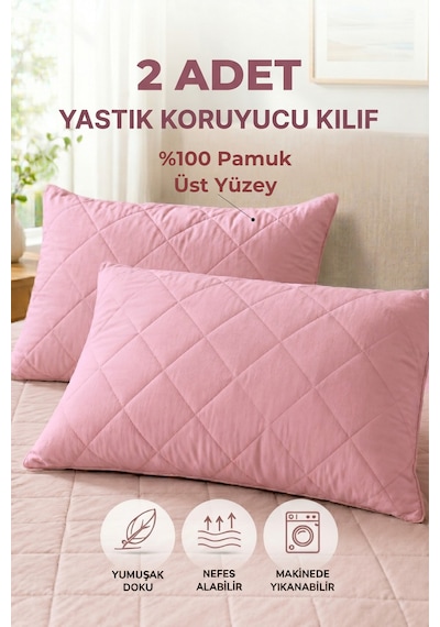 Formeya Pamukkale Alez Pudra %100 Pamuk Kapitone Yastık Koruyucu Alez 2 Adet 50X70