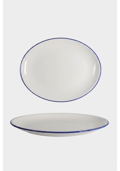 6'lı Ellips Oval Kayık Tabak 36cm Rim Lacivert Rinart Krem
