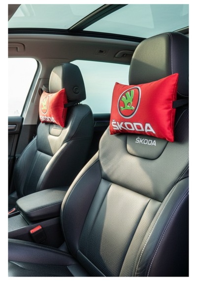 Skoda Araç Uyumlu Dijital Baskılı Seyahat Boyun Yastığı - Şık Tasarım Kırmızı