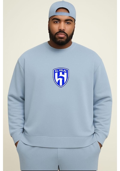 Benroma 3 İplik Penye Al Hılal Baskılı Büyük Beden Unisex Sweatshırt Bebe Mavisi