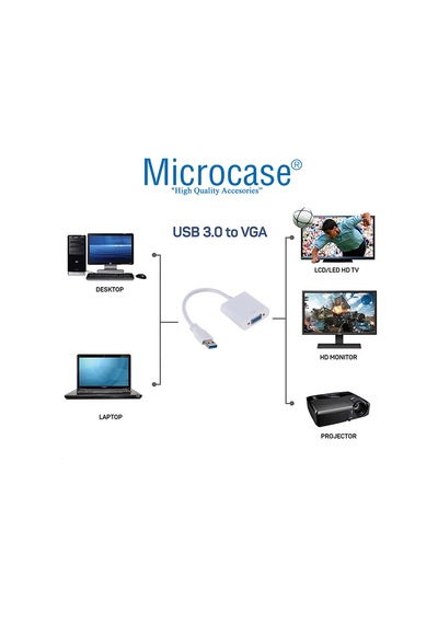 Microcase Usb 3.0 To Vga Adaptör - 20 Cm Beyaz - Al2619